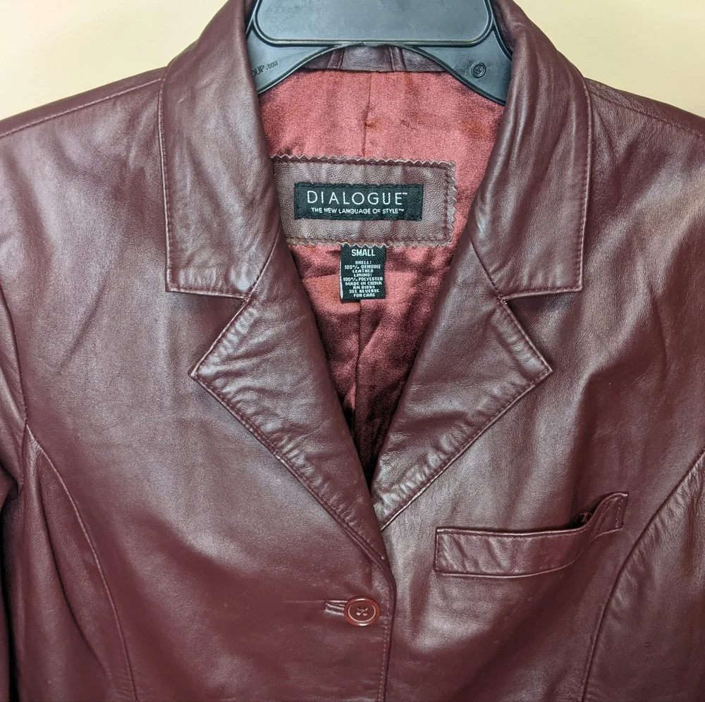 Dialogue Genuine Leather Burgundy Red Jacket Size S Woman - Picture 2 of 14
